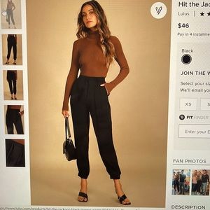 Lulus Hit the Jackpot Black Joggers (never worn)